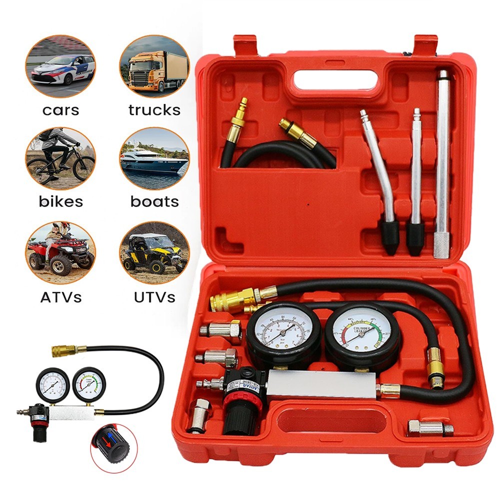 Cylinder Leak Down Tester Petrol Engine Compression Leakage Detector Tool Kit