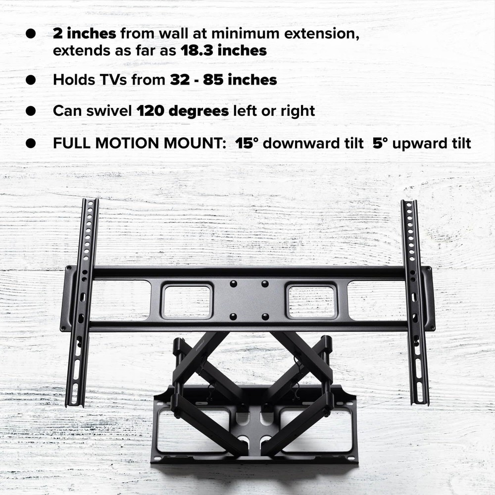 Emerald Full Motion TV Wall Mount Bracket for 37–85” TVs – Extra Extension,