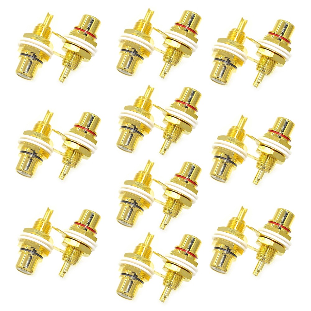 20 Pcs 24K Gold Plated RCA Female Chassis Panel Mount Jack Socket Connector