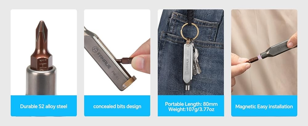 Titanium Small EDC Multi Bit Poet Screwdriver, Profal Grade