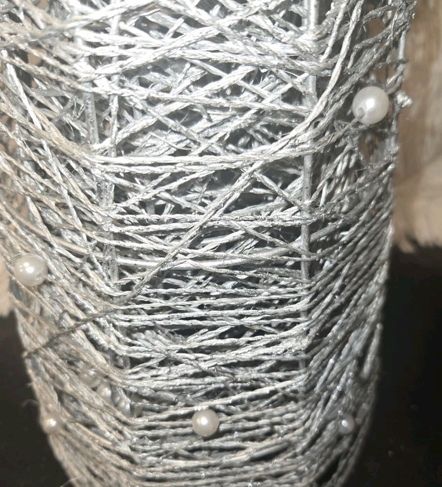 Metallic Silver Twisted Woven Cone Shape Tree Trio • Unlit 27"/24"/20"