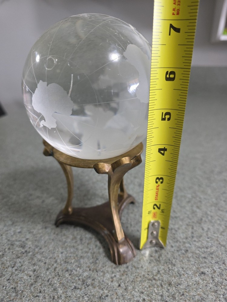 Crystal World Globe Sphere on a brass Stand.