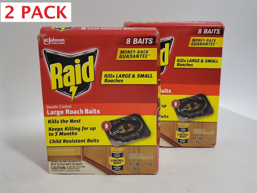 2 Pack - Raid Double Control Large Roach Baits for Indoor Roach Control 8 CT NEW