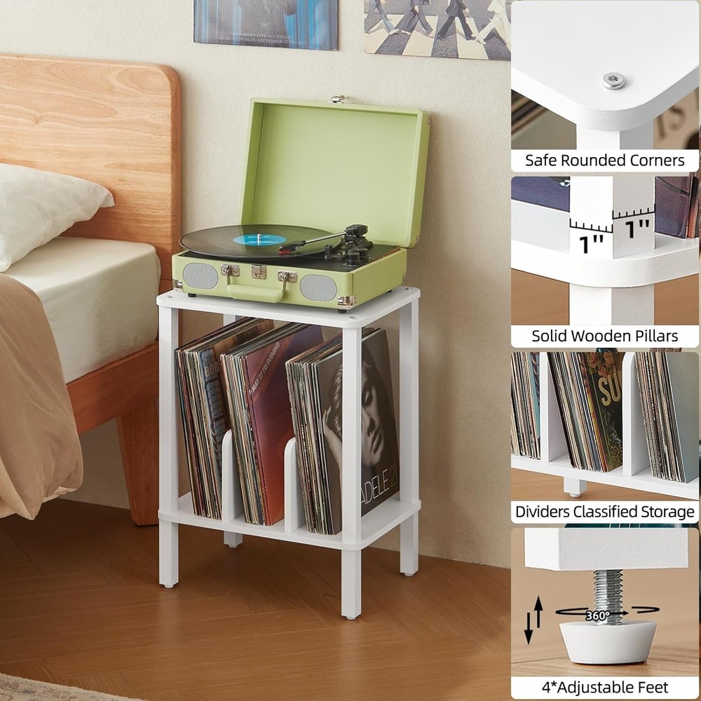 Record Player Stand with Vinyl Record Storage for 100 Albums Multi-Functional...