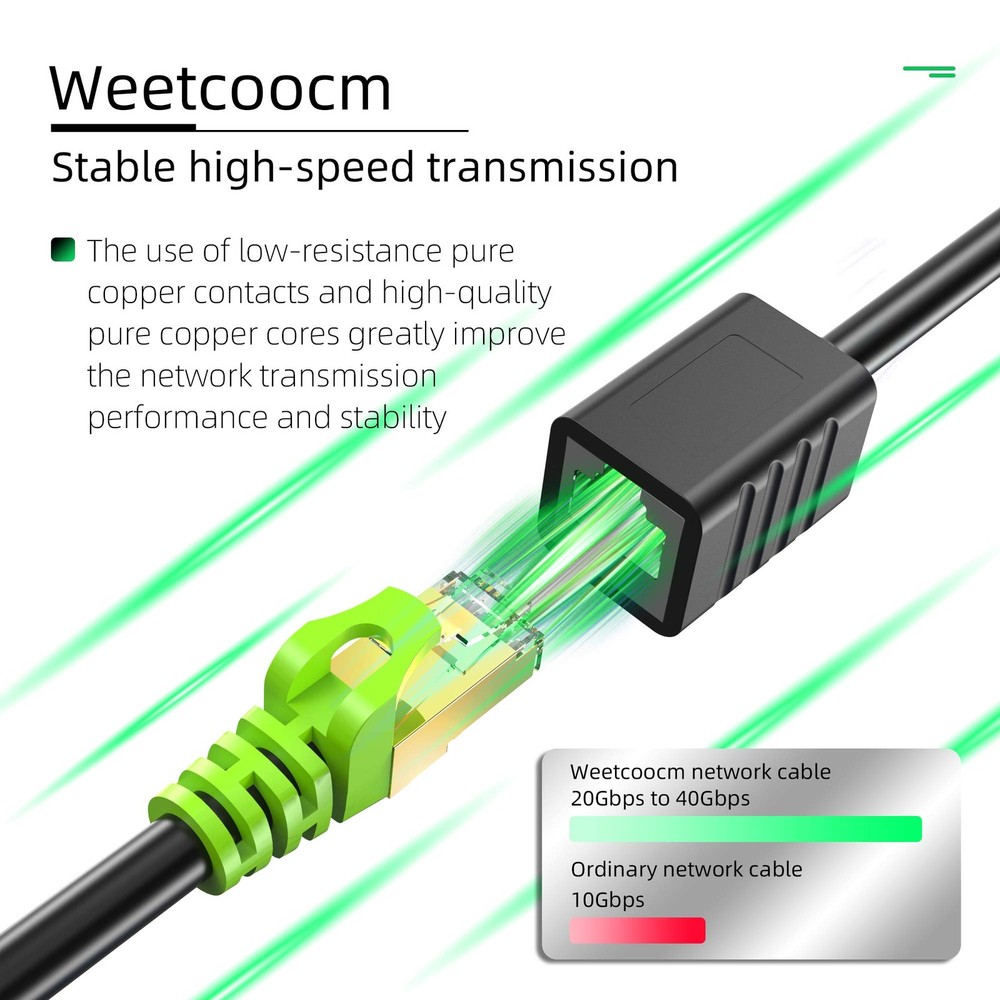 Weetcoocm Ethernet Extension Cable 20ft, Network Cat6a Patch 20FT