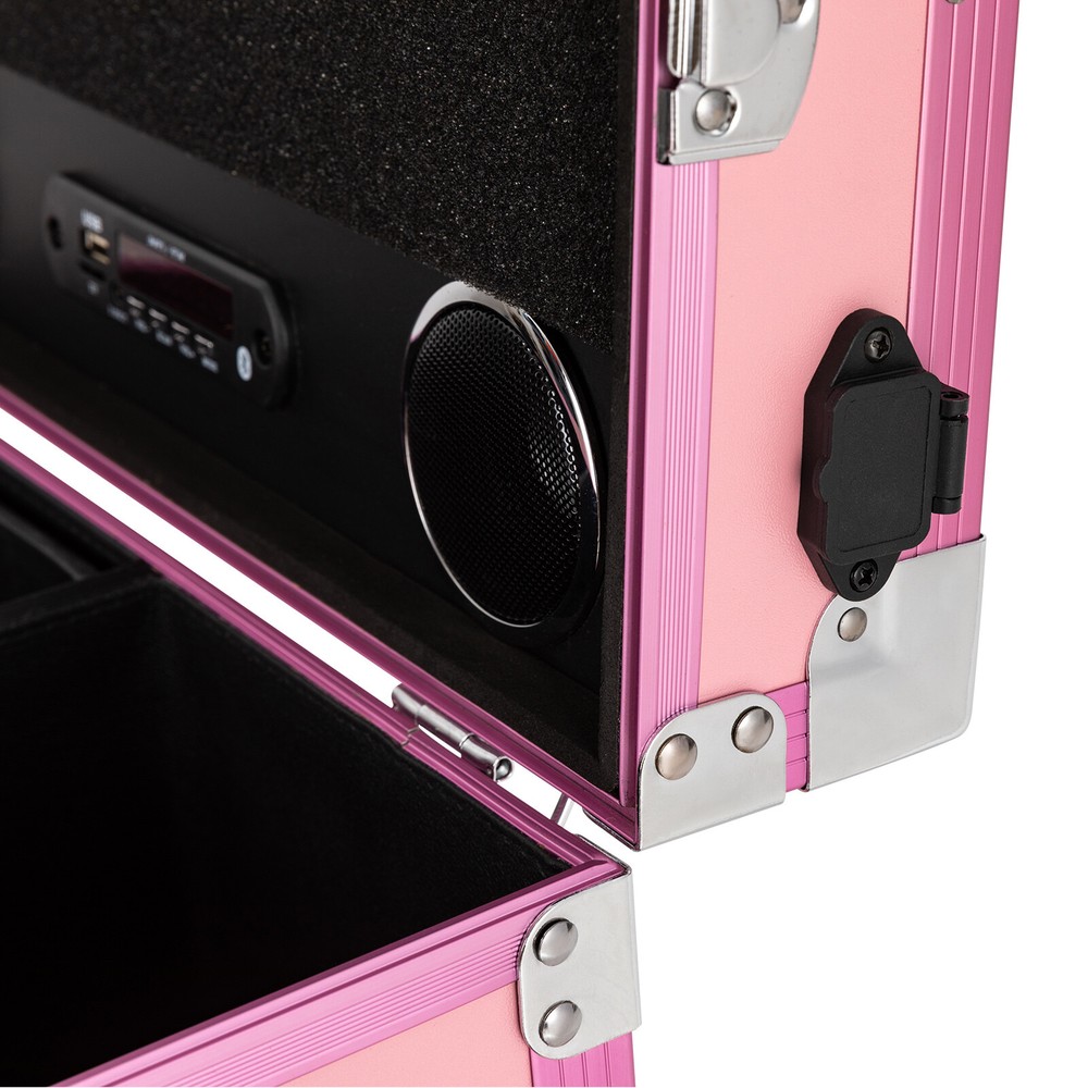 Nail Desk Mobile Station Rolling Makeup Train Case Manicure Table with Speaker
