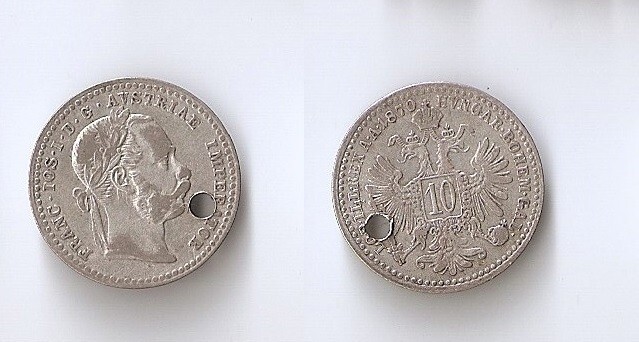 AUSTRIA 10 kreuzer 1870 holed
