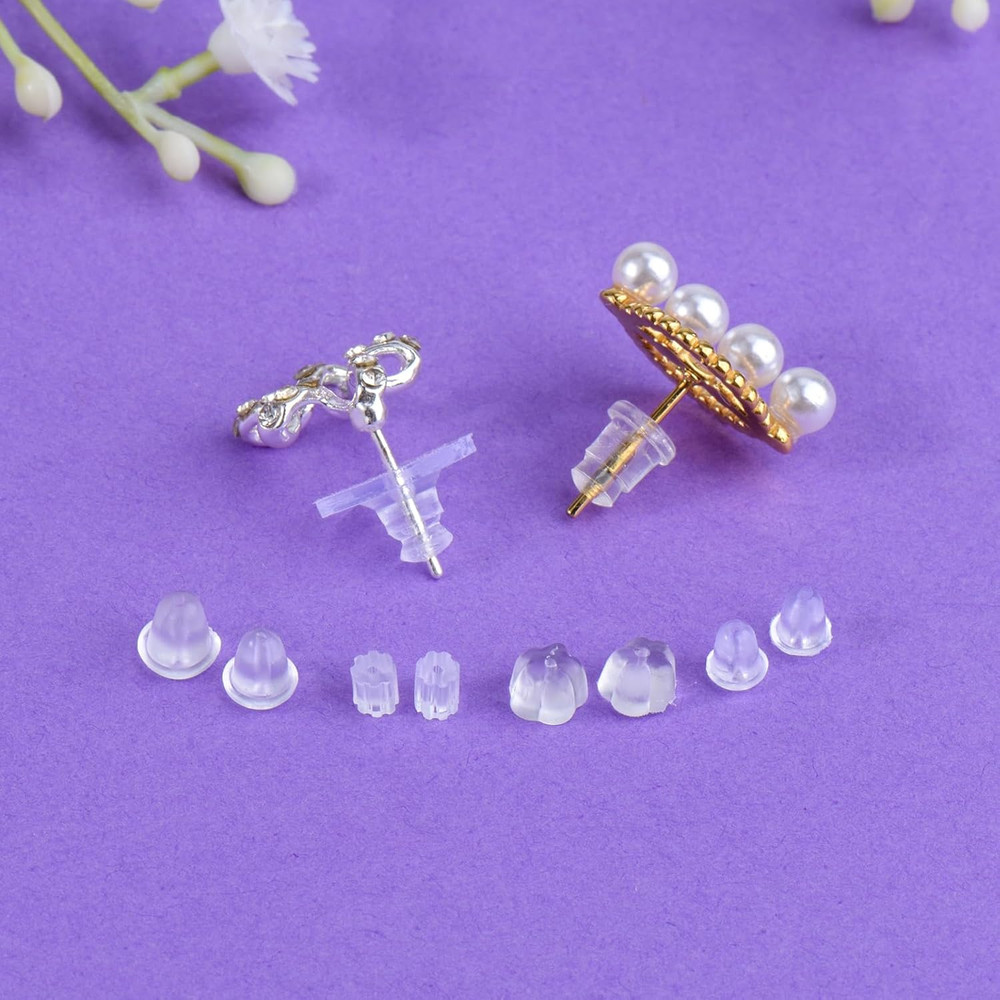 Silicone Earring Backs for Studs and Droopy Ears, 600 Pcs Clear Rubber Replaceme