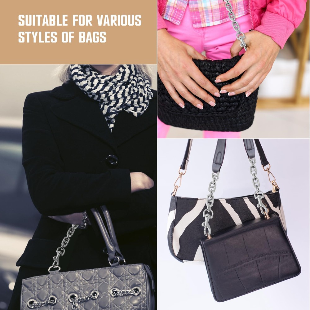 2pcs Silver Purse Strap Extender Chain for Bags Shoulder Length Adjustable