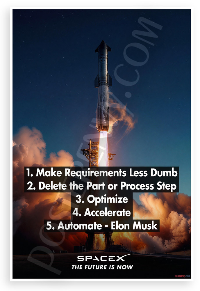 Elon Musk Engineering Principles Rocket Launch 12x18 Poster