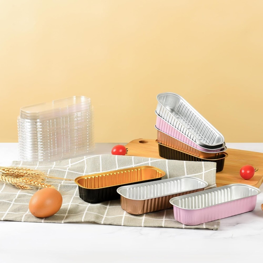 Mini Loaf Baking Pans with Lids and Spoons 50 Pack Aluminum Rectangular