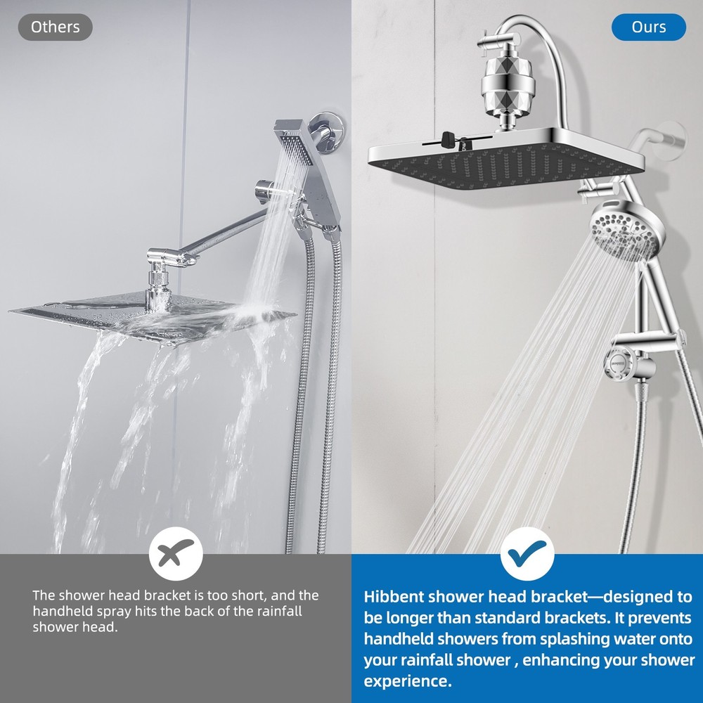 5-Spray 13" Rainfall Filtered Shower Head Combo with Handheld Spray Pause Mode