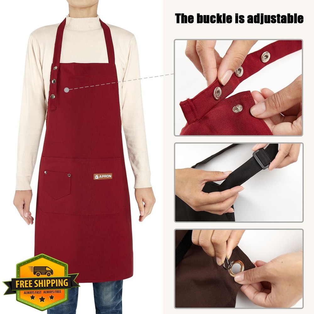 2 Pack Kitchen Aprons Adjustable Bib Chef Apron with 2 Pockets Men Women