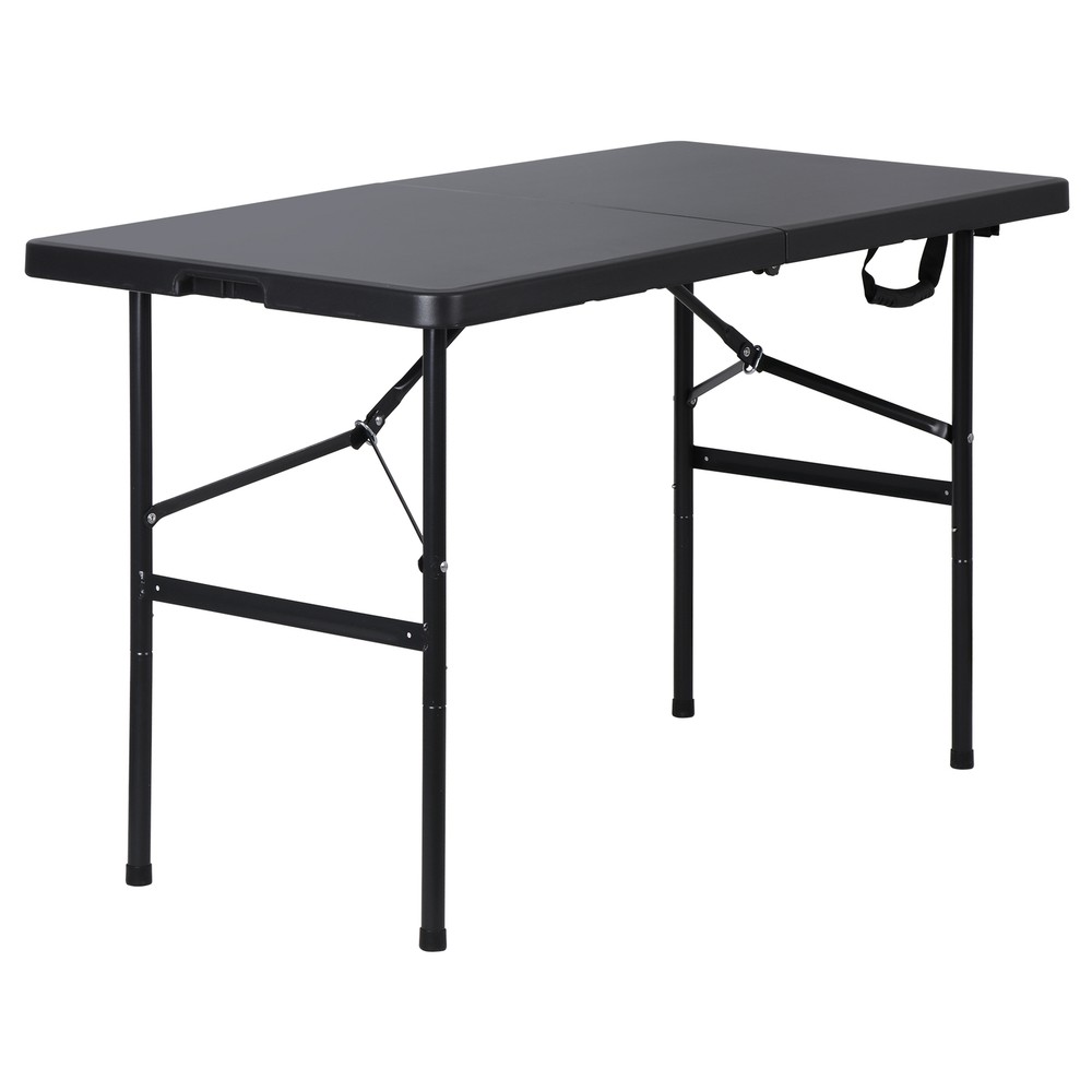 4FT Folding Picnic Table Plastic Dining Table with Carrying Handle White/Black