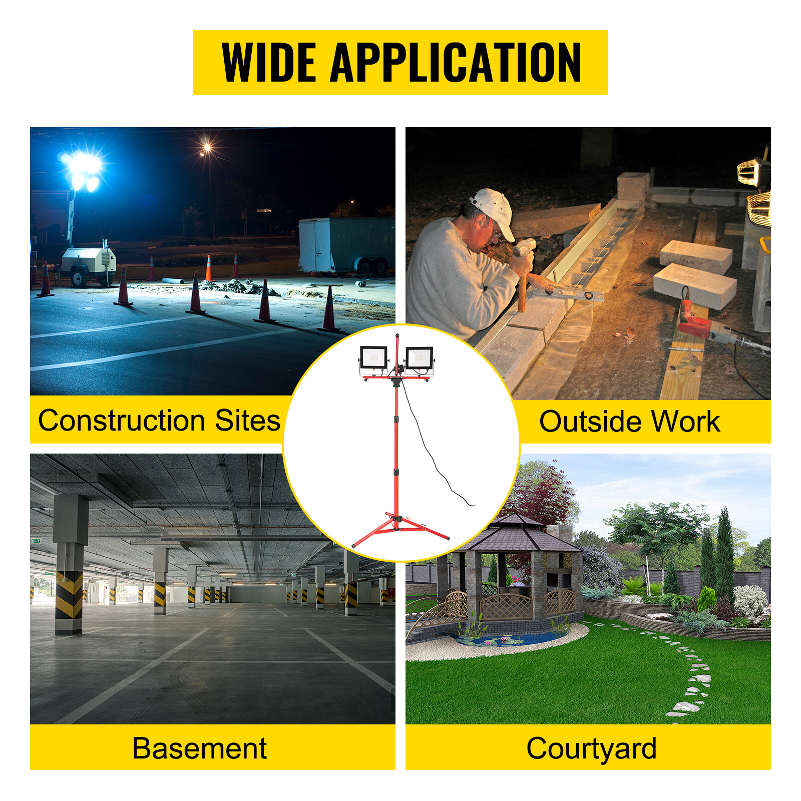 VEVOR Dual-head Led Work Light 5000 Lumen Led Work Light with Tripod 27.6-68.1"