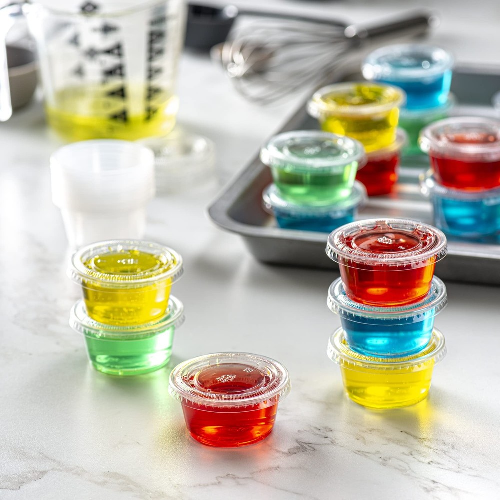 Pantry Value [2 oz. - 100 Count Clear Disposable Plastic Portion Cups with Li...