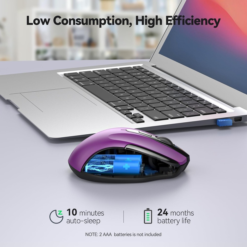TECKNET 2.4G Wireless Ergonomic Optical Mouse for Laptop PC - USB-A