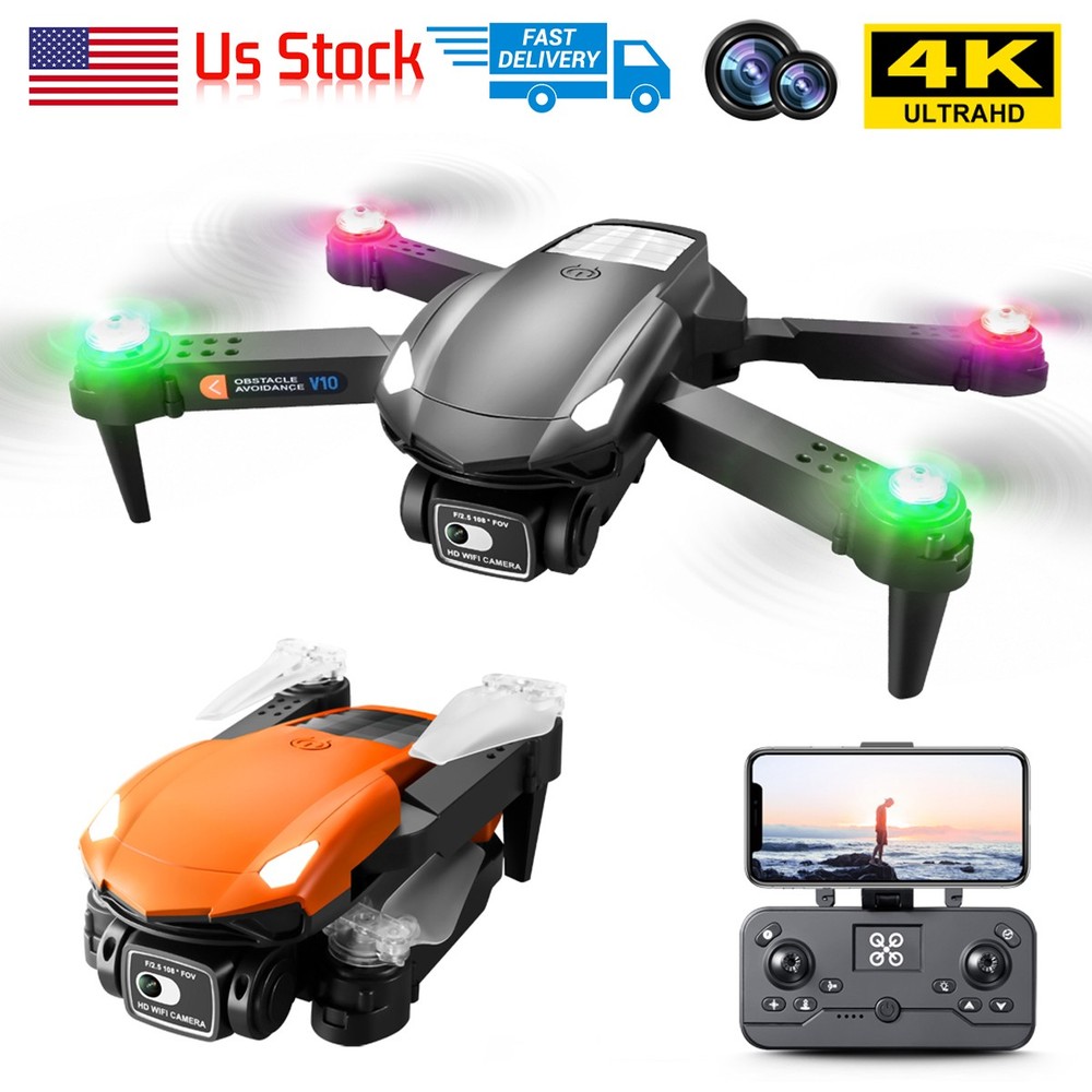 V10 Foldable RC Drone Dual HD Camera Smart Obstacle Avoidance 4 Batteries WiFi