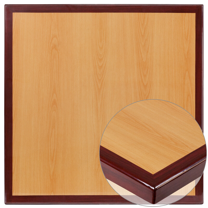36'' Square Resin Restaurant Table Top with Two-Tone Cherry and Mahogany