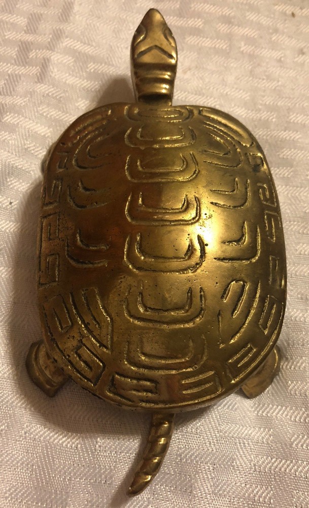 Vintage BRASS TURTLE Ashtray Trinket
