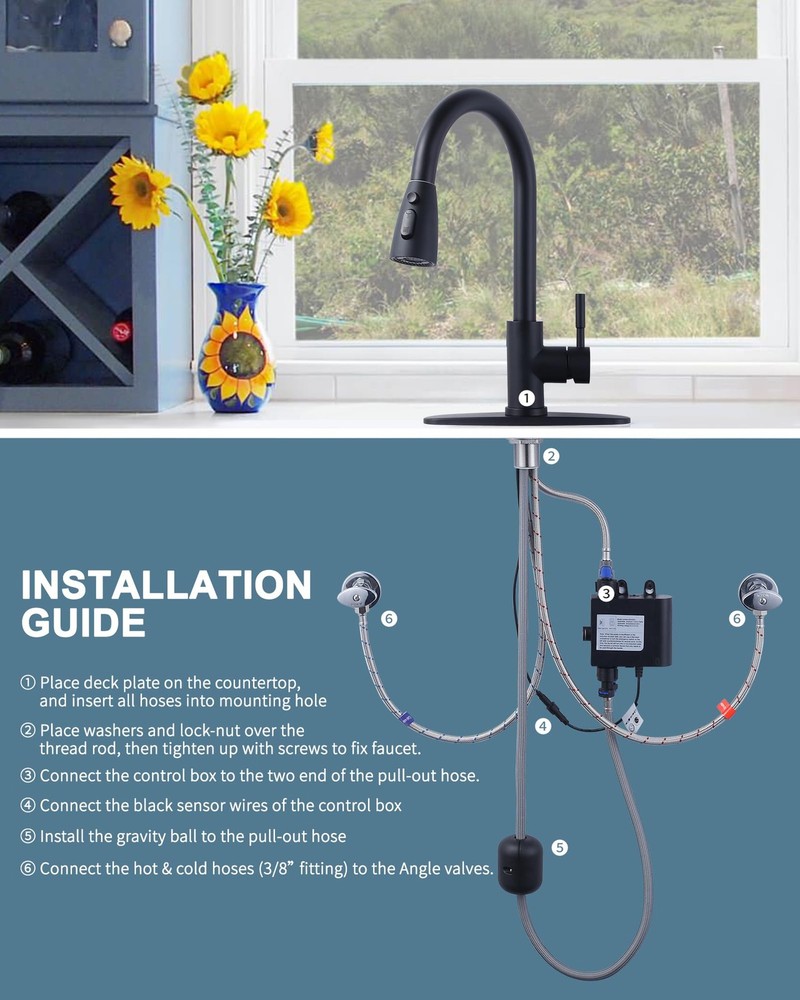 Touchless Kitchen Faucet with Sprayer, Smart Motion Sensor Matte Black Kitche...