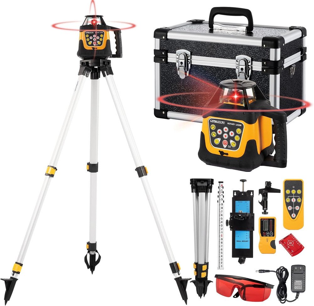 Self-Leveling Rotary Laser Level Kit with Tripod & 2000' Range