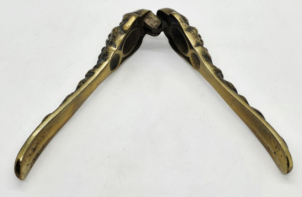Antique Belgian Solid Brass Figural Nutcracker Tool Bald Man Face Clown Buddha