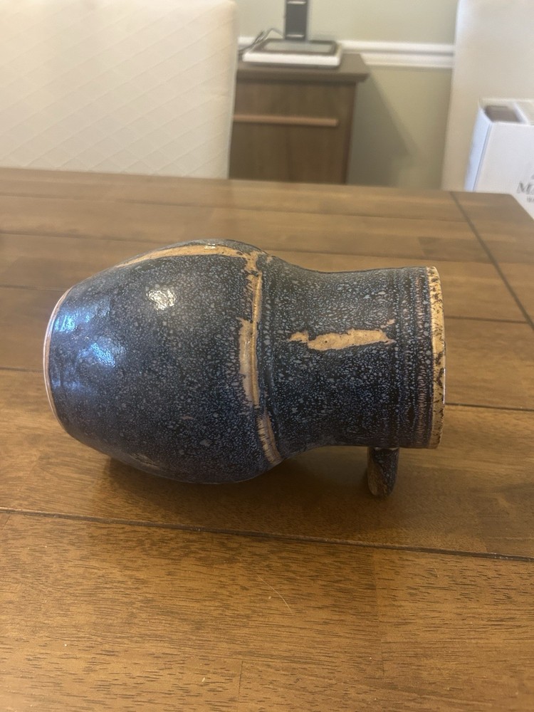 BLUE POTTERY BIRDHOUSE BIRD FEEDER