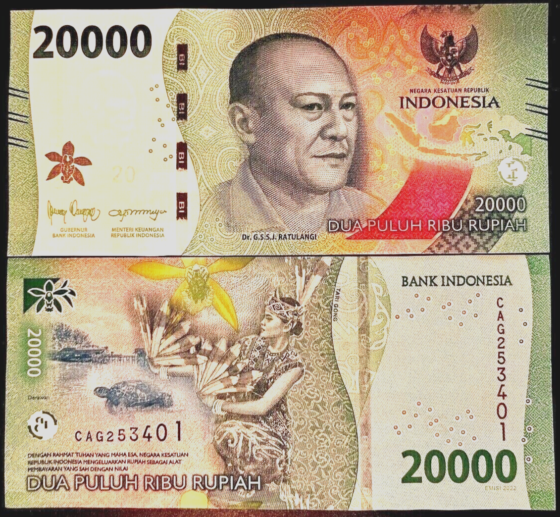 Indonesia 20000 Rupiah 2022-2023 ( 20,000 x 1 ) UNC World Currency Money IDR