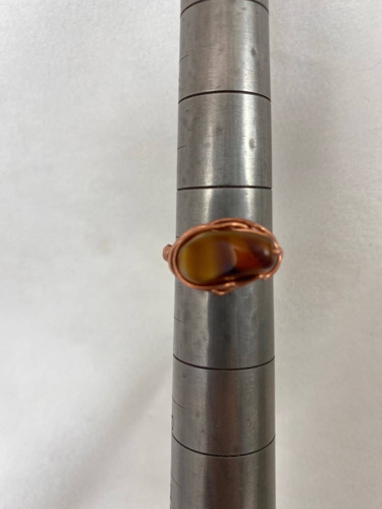 Handmade ~ Copper Wire Wrap ~ Glass Bead Ring Size 7 3/4. #207