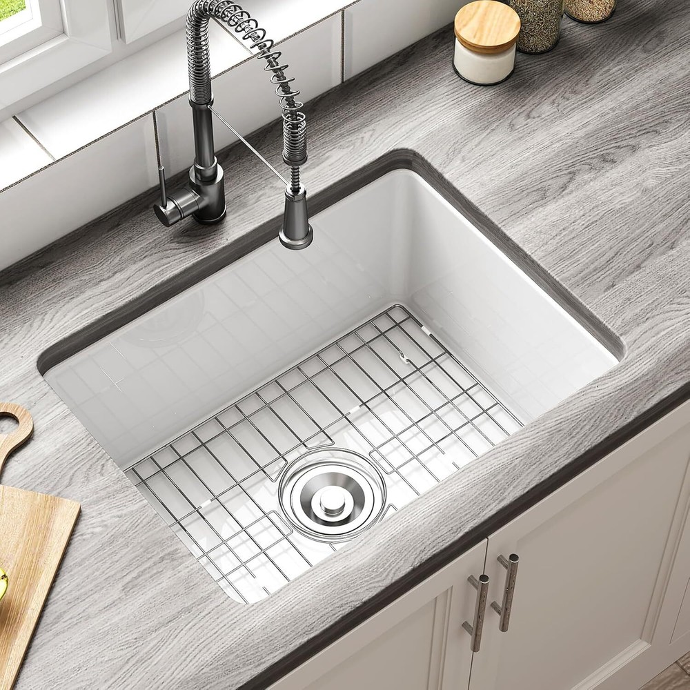 HOROW Topmount/Undermount Kitchen Sink Fireclay 11" High with Bottom Grid