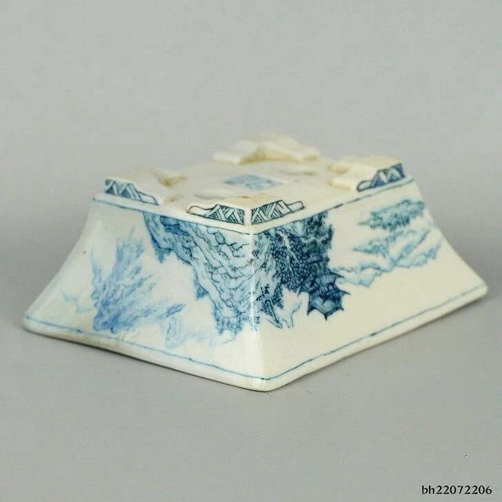 Used Bonsai Pot Hikosanjin Small Rectangular 11cm Blue & White Landscape