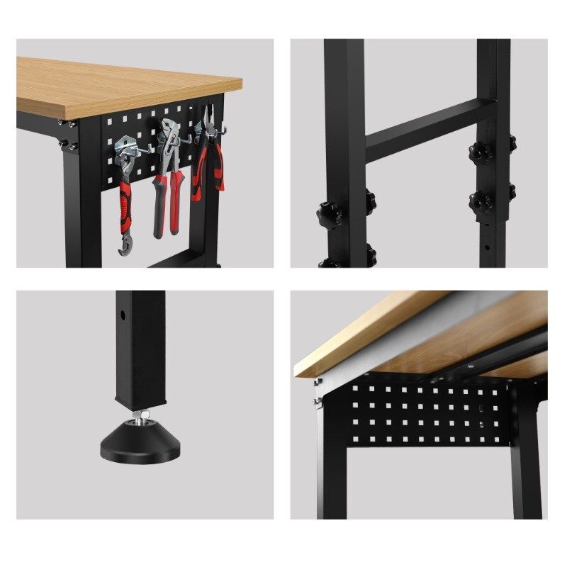 48" Adjustable Workbench w/ Power Outlet Heavy Duty Load Capacity Hardwood Table