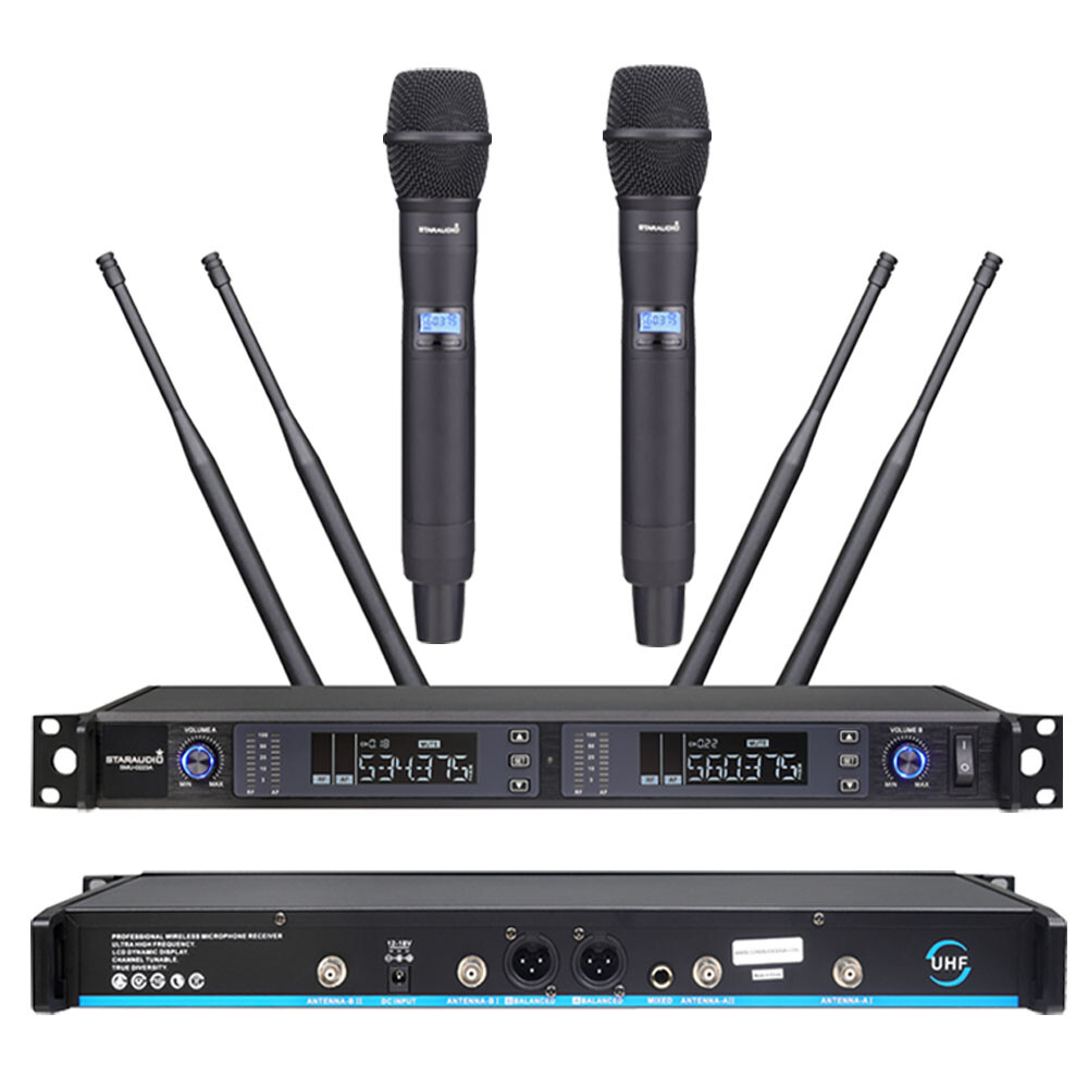 2CH  Wireless Handheld Mic Dynamic UHF Microphone Receiver System Church KTV Mic
