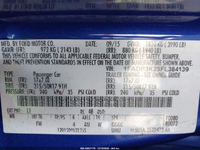 Fuse Box Engine VIN 2 8th Digit Fits 15 FOCUS 4950466
