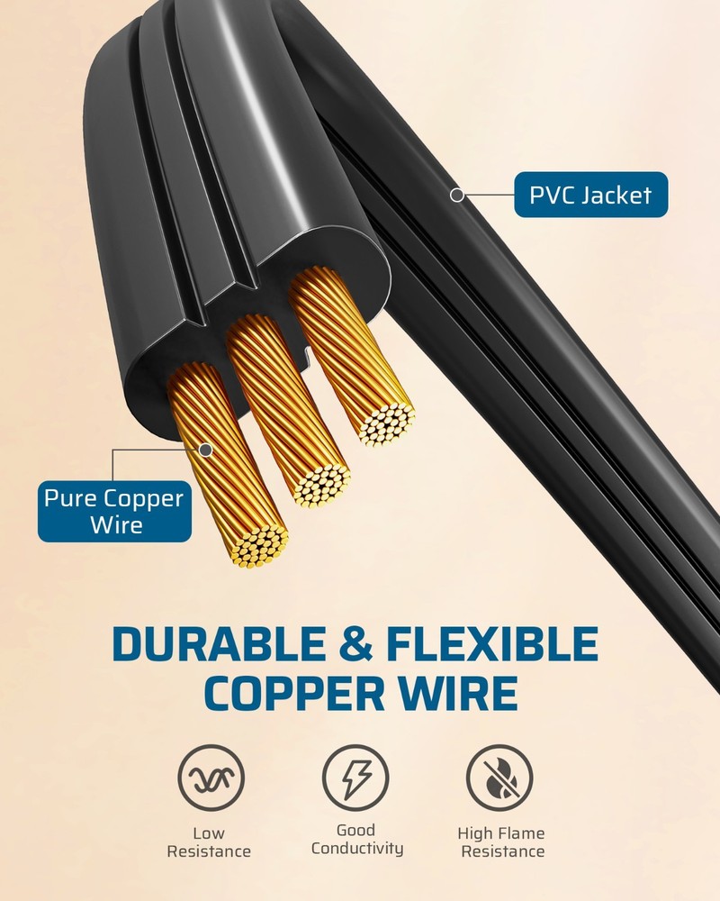 DEWENWILS 360° Rotating Plug Extension Cord 15FT, Flat Design, 3 Outlets