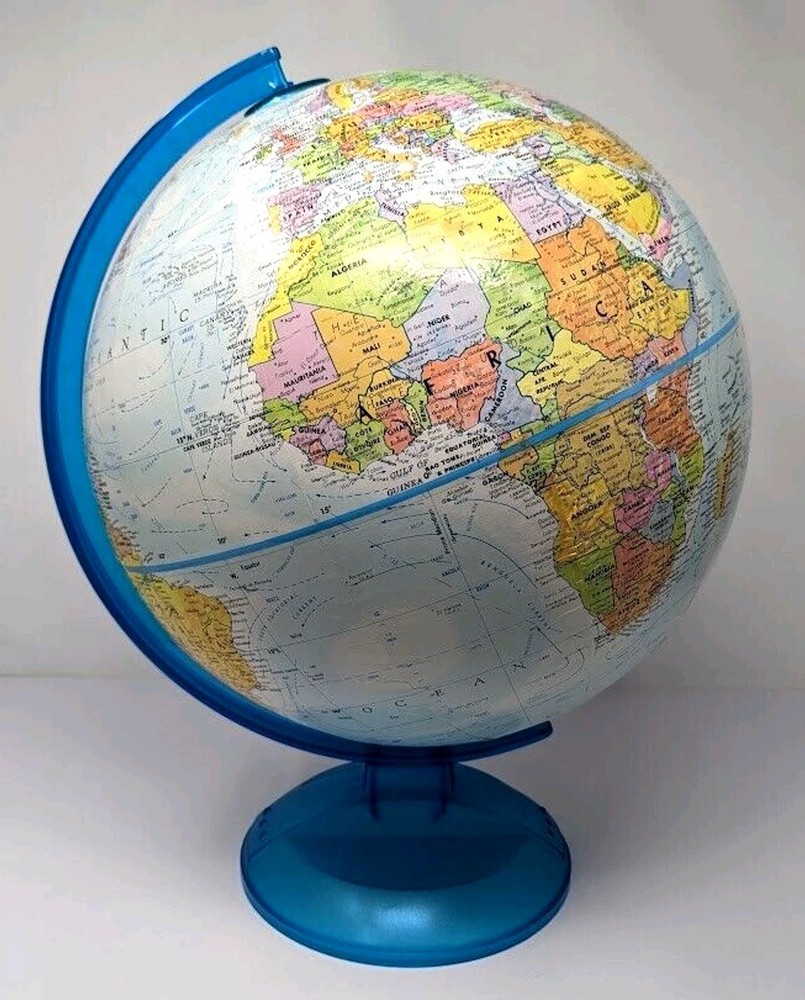 Replogle Globemaster Rotating World Globe on Blue Plastic Stand 12"