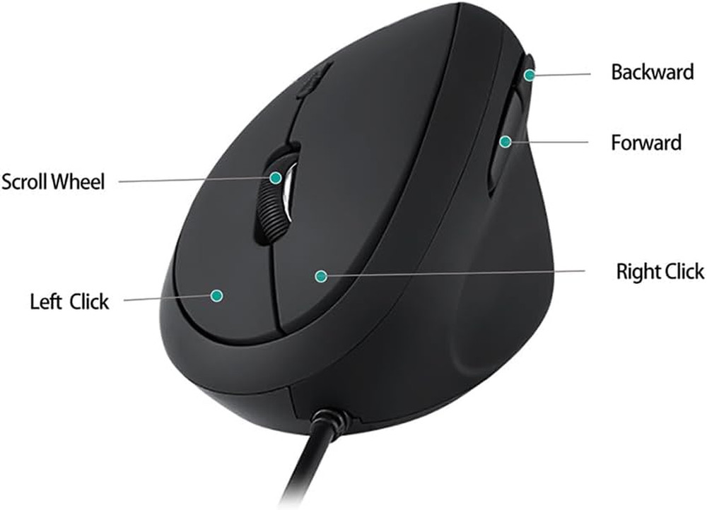 Wired Ergonomic Mouse, Optical Vertical Mouse with 3 Adjustable 800/1200/1600, 6
