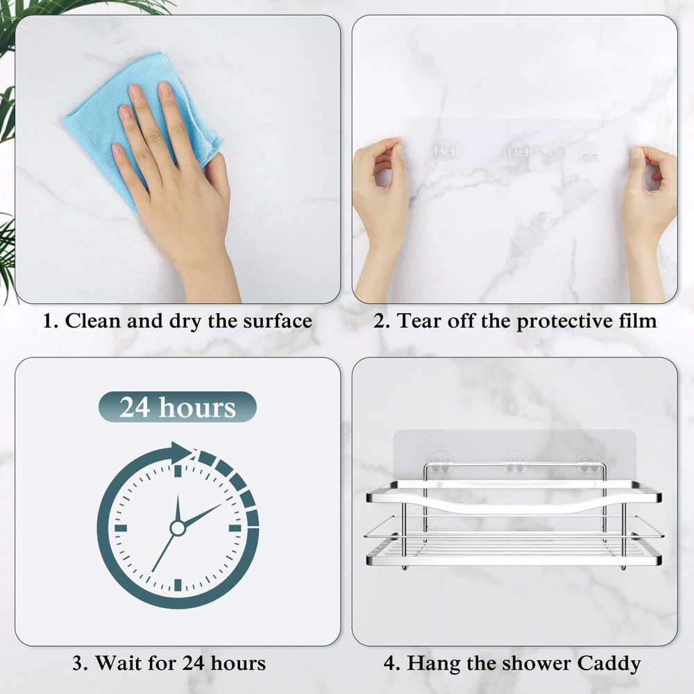EAGMAK 4 Pack Transparent Shower Caddy Adhesive for Replacement,
