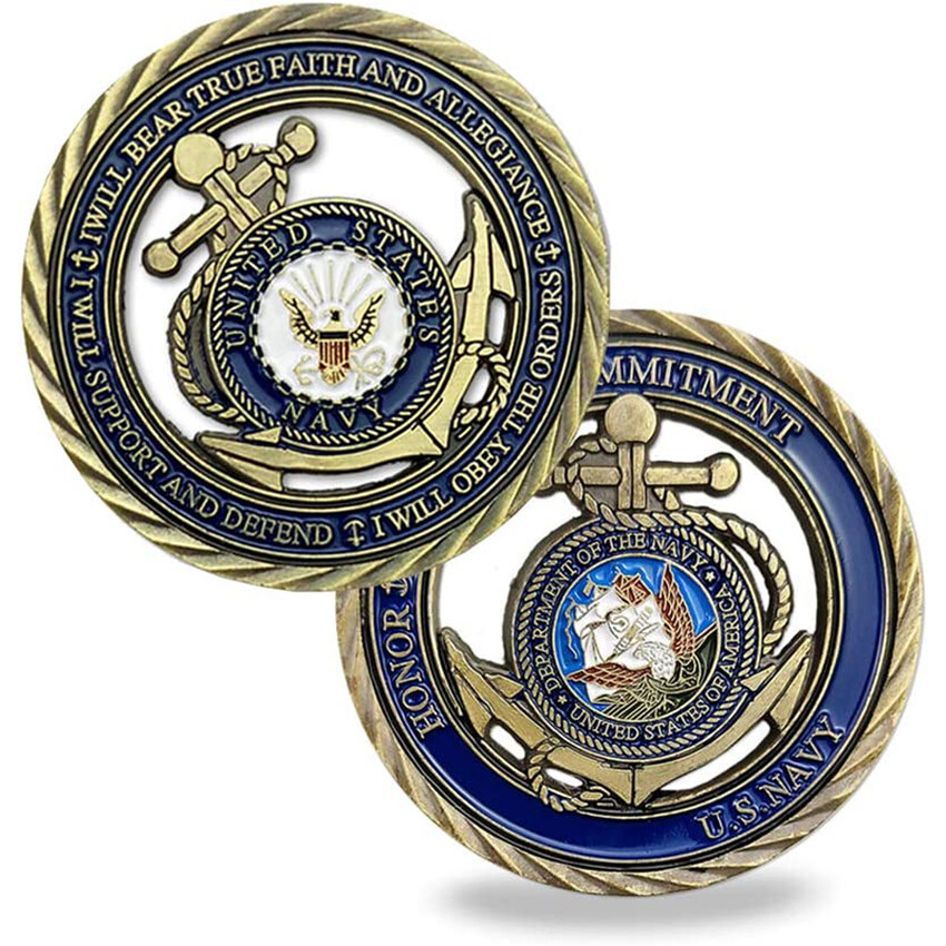 US Navy Emblem Core Value Bronze Hollow Military Challenge Medal Commitment Coin
