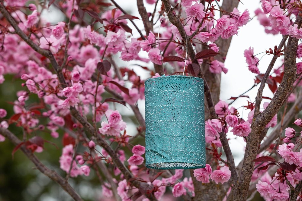 Allsop Cylinder Solar Lantern - Metallic Emerald 7.5"