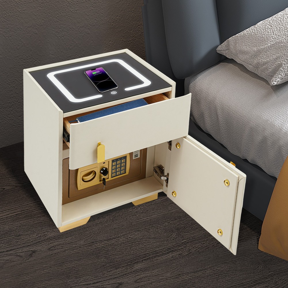 Led Nightstand with Wireless Charging and Secure Safe Box Storage