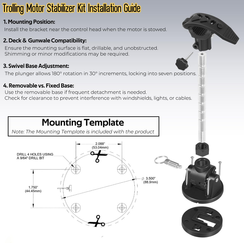 For Minn Kota Terrova, Riptide, Ulterra Trolling Motor Stabilizer Mount Support
