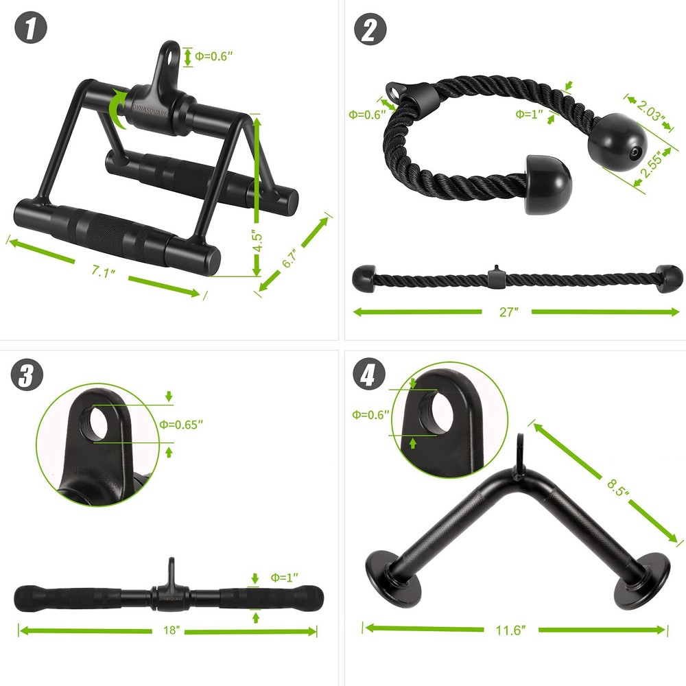 Solid Steel Cable Attachments for Home Gym with LAT Pulldown Tricep Rope Options