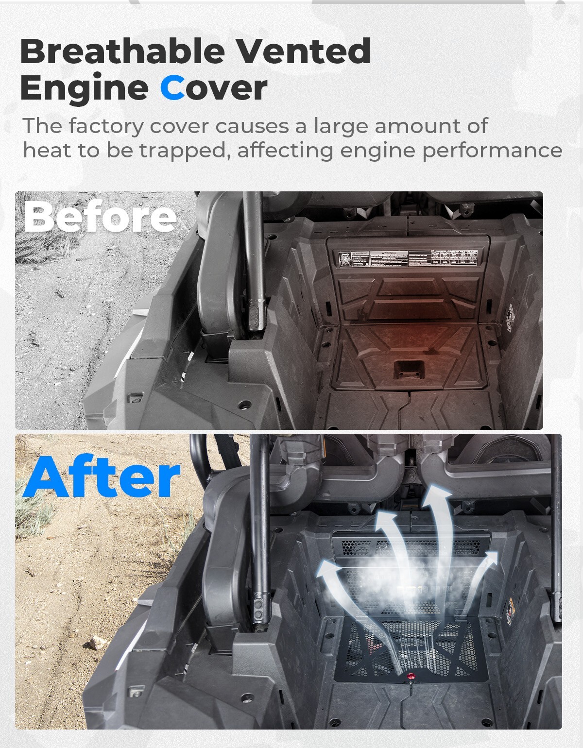 Aluminum Vented Engine Bed Cover Polaris RZR XP 1000/4 RZR XP Turbo/4 2014-2023