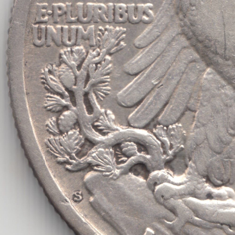 1917 S Reverse Walking Liberty Half Dollar, AU, whizzed, damaged