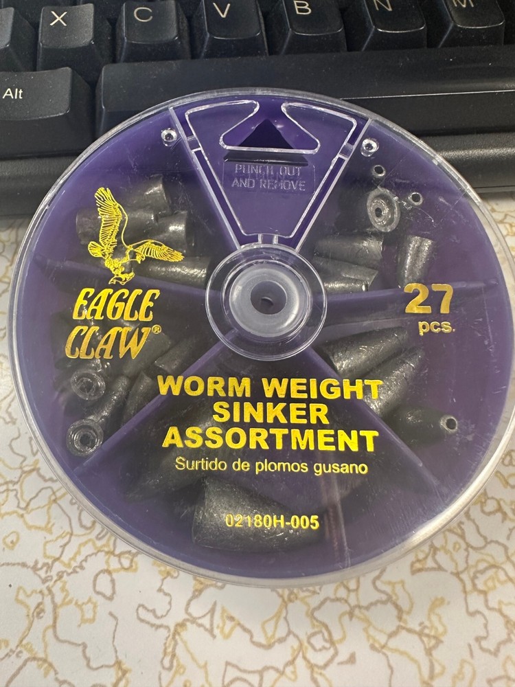 Eagle Claw Dial Pack Worm Weight Assortment 27 Assorted Bullet Sinkers In Case