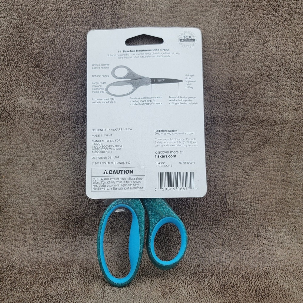FISKARS 7" Student Scissors Blue Glittter Handle 12+ Classroom Create Art Craft