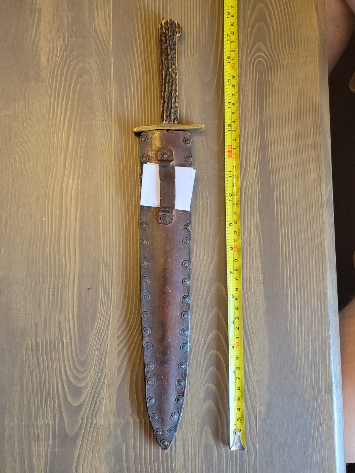 Antique Mid-1800s Stag Handle Fighting Knife with Sheath