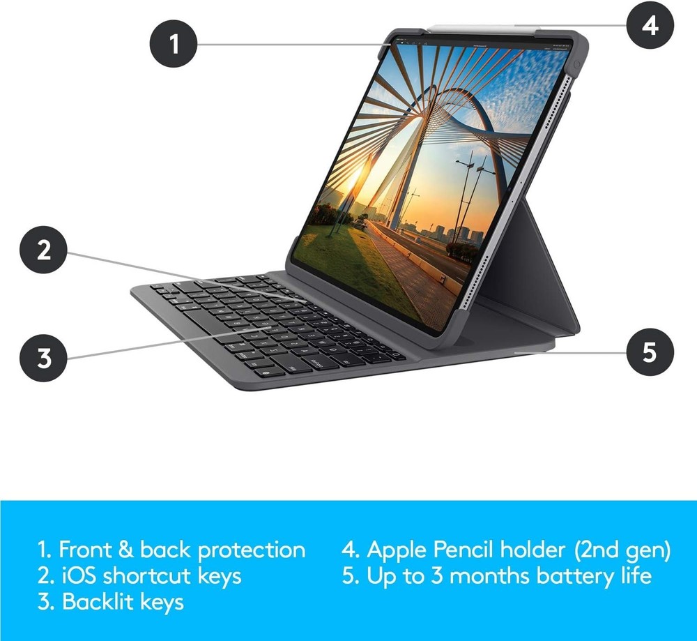 Logitech Slim Folio Backlit Bluetooth Keyboard Case for iPad Air 3rd Generation